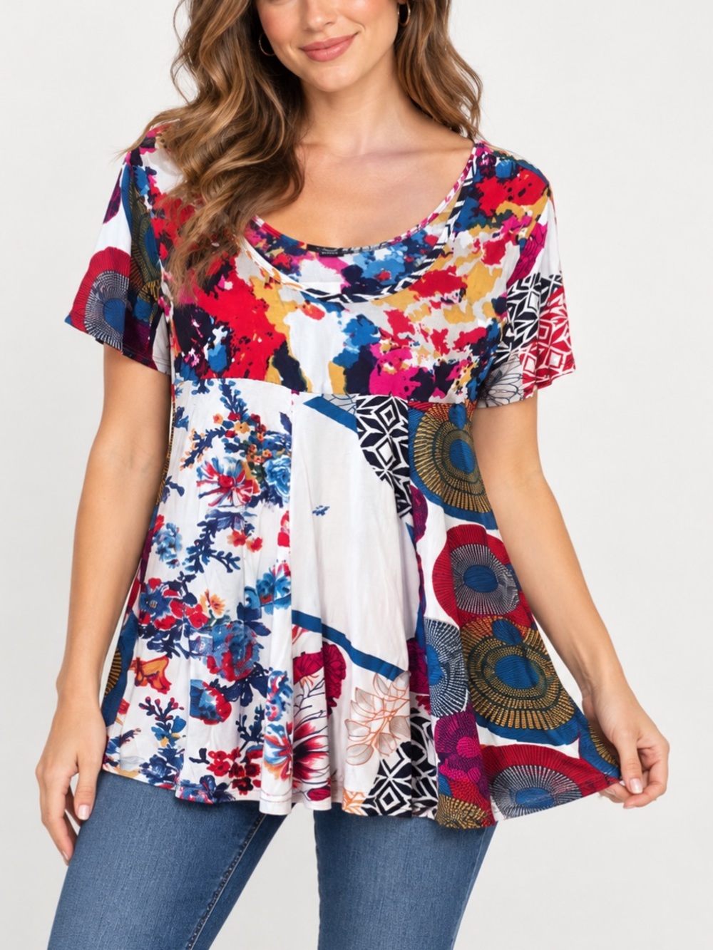 NWT Fashion Fuse Multicolor Patchwork Floral Tunic Top Size Small